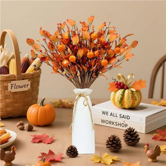 12pcs artificial fall picks berry stems pumpkin autumn centerpiece thanksgiving - Picture 2 of 8
